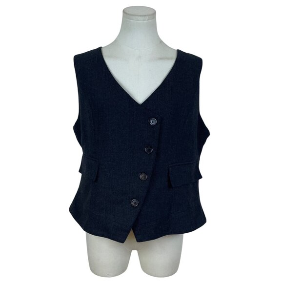 JYDress Women’s Dark Gray Herringbone Vest Button Down Sleeveless Size XL - New - Picture 1 of 8